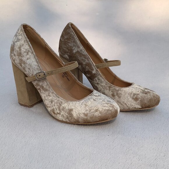 Modesta Carmeo-01 Crushed Velvet Mary Jane Style Block Heels - Picture 7 of 16